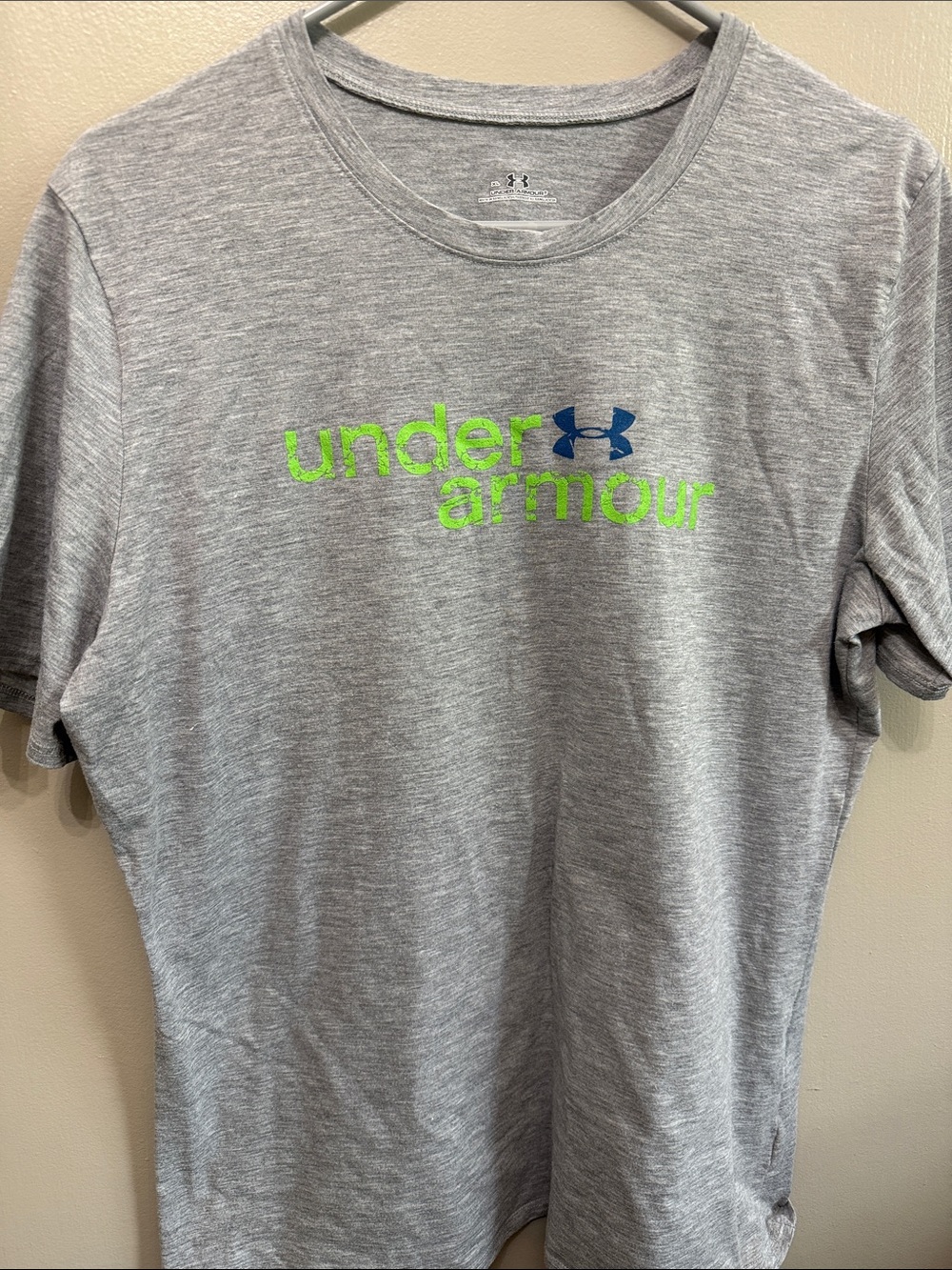 Under Armour Gray Short-Sleeve Tee with Neon Green & Navy Logo
